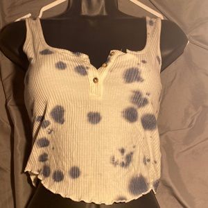 PAC Button up Blue Spot Crop Tank